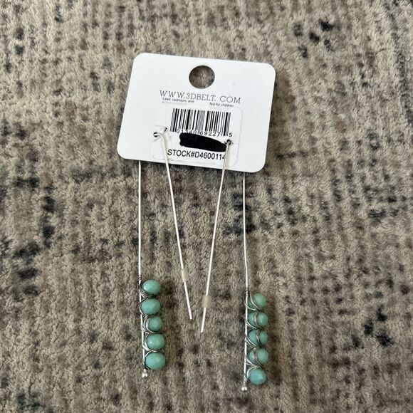M&F Western Silver Strike Earrings Drop Aqua Beads NEW - Picture 3 of 4